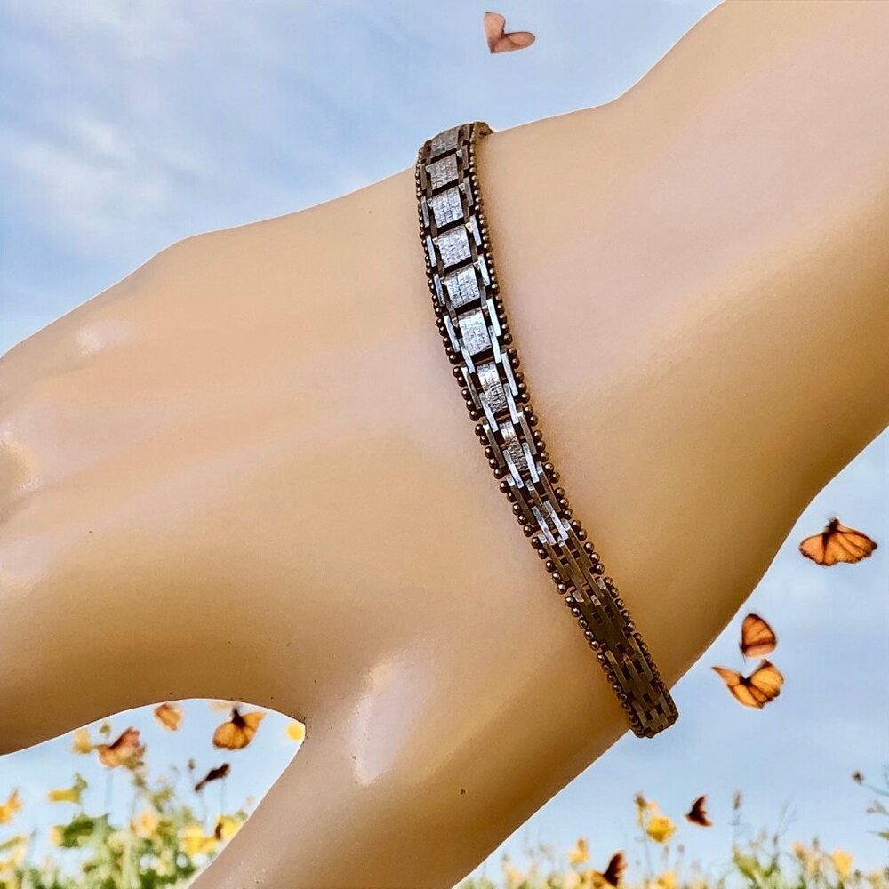 Sterling Silver Italy 925 Unique Chain Bracelet Signed SU Womens 7" - Picture 15 of 16